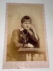 Antique Victorian American Cool Hairstyle Lady  Big Necklace  Boston Cdv Photo 