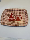Vintage Mid Century Modern Red Gingham Metal Serving Tray Teapot Salt Pepper