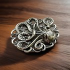 X-lrg Octopus Brooch Pin  Antiqued Sterling Silver Pltd  Pirate Gothic Steampunk