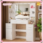 Woman Vanity Desk Set With Led Light Mirror 3 Drawers Table With Cabinet  shelfs