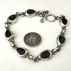 Taxco Sterling Silver 925 Panel Link Mexico Vintage Toggle Bracelet Onyx