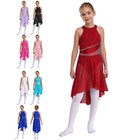 Kids Girls Leotard Modern Dance Dress Ballet Dancewear Ruched Costume Lyrical