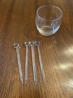 Vintage Glass Swizzle Sticks With Glass Ball On Top  Set Of 4 With Glass Holder