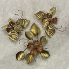 Vintage Brass   Copper Floral Wall Art Set Mid Century Metal Leaves Flowers 3 Pc