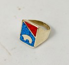     navajo Crushed Turquoise   Coral Bear Inlay Ring  Size 10  Nickel Silver