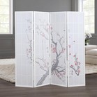 Roundhill White Japanese Room Divider Screen  4 Panel Plum Blossom Design