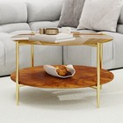 Round Coffee Table Gold Glass Top Walnut Shelf Gold Metal Legs 32 28 