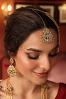 Aurangabadi Maang Tikka - 21k Gold Plated Handcut Glass Stone Bridal Jewelry Set