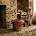 Vintage Copper Iron Coal Bucket With Cover For Fireplaces  Stoves