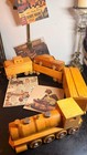 Vintage Handmade Wooden Train Set Folk Art Locomotive Cars Signed Agg