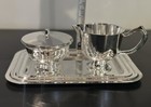 Art Deco Modern Silver Plate Creamer   Covered Sugar Tray Set Gleaming Stunning