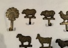 Set Of 8 Vintage Solid Brass Animal Wall Hooks  Farmhouse  Mounting Screws 2lb