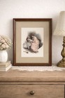 Vintage Framed Victorian Mother   Child Print     Large Matted Cottage Wall Art