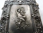 William B Kerr Art Nouveau Sterling Silver Mythological Cherubs Card Case Chain