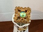 Antique Victorian Brass Hatpin    Blue-green Iridesent Rhinestone    8    Shank  Nice 