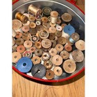 Vintage Tin Full Of Wooden Sewing Spools