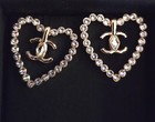 Chanel Cc Logo Heart Clip-on Earrings     Gold With Rhinestones