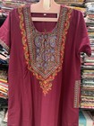 Boho Kashmiri Embroidered Long Dress Cotton Kaftan Gown W Pockets