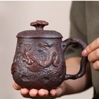 Full Handmade Tea Cup With Handle Lid Dragon Carved Office Cup Made Yixing Zisha