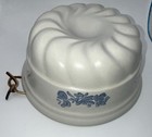 White   Blue Floral Ceramic Jello Mold  Round Ring Shape  1-piece