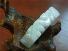 Chinese Artisan Hand-carved Delicate Natural Jadeite Bend Beasts Pendant 344