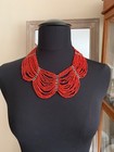 Gorgeous Vintage Ethnic Necklace - 20 Strands Of Small Coral   Metal Beads 44cm