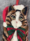 Vtg Needlepoint Tabby Cat Christmas Holiday Stocking 
