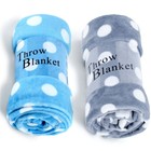 Soft Cozy Dot Pattern Fleece Plush Throw Blanket  Grey   Blue   2 Pack 