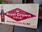 C 1950s Original Vintage Drink Rc Cola Sign Metal Embossed Royal Crown Bottle 