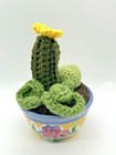 Handmade Crochet Succulent Cactus With Yellow Flower In Fioriware Dish 5  Tall