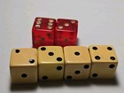 6 Vintage Bakelite Dice Butterscotch   Cherry Red Translucent Backgammon 5 8 