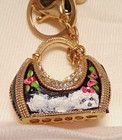 Hand Painted Maltese On Bling Handbag Keychain