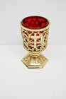 Brand New Brass Votive Light Candle Holder With Red Glass    284 