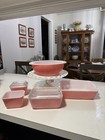 Vintage Pyrex Pink  3 Container Refrigerator Dish Set   2qt Bowl   Casserol Dish