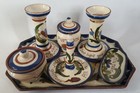 7 Piece Antique Victorian Watcombe Pottery Torquay Moto Dressing Table Set C1890