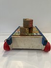 Vintage 1970   s Playskool Blue Wagon Pull Toy W  33 Wooden Square Alphabet Blocks