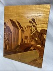 Vintage Inlaid Wood River Scenery Wall Plaque Rustic