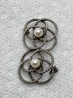 Vintage Sterling Silver Brooch Pin Faux Pearl Floral Swirl Design Dainty