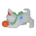 Vintage Ceramic Cat Figurine Kitty Orange Ball   Green Bow Japan Kitten