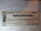 Rare Vintag Bank Of La Porte Check 1883 Beautiful Train Mining Vignette      Art