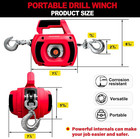 Portable Drill Powered Winch 1000lb Alloy Steel Wire Rope Red 40ft
