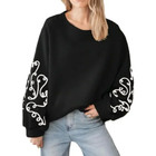 Women M Oversized Pullover Sweatshirt With Lattice Trim Black White Usa Seller