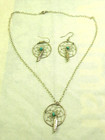 Navajo Sterling Silver Turquoise Dream Catcher Necklace Earring Set    150