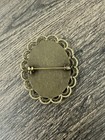 Gold Tone Oval Cameo Lady Portrait Brooch Pin  Scalloped Edge Beauty Theme