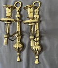 Pair Vintage Brass Arm Candle Holders Wall Sconces Tassel Rope Set 2 Candelabras