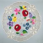 7pc Set  Kalocsa Hungarian Hand Embroidered Flowers Doily Set 1 Lrg 6 Sm
