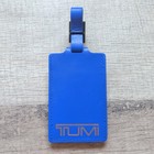 New Tumi Blue Leather Luggage Id Bag Tag Name Holder Adjustable Strap Travel 