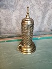 Vintage Hollywood Regency Style Caged Candle Holder 2 Piece Brass Filigree