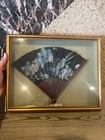 Vintage Floral Hand-painted Gold Frame Wall Decor Folding Fan 14 1 2 x11 1 2 
