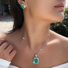 Green Cz Crystal Pendant Necklace Earrings 2 Tone Gold Plated Women Jewelry Set